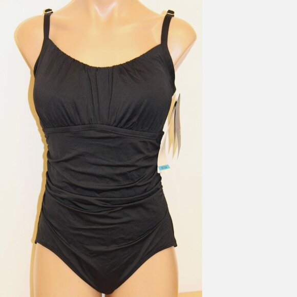 NWT Coco Reef Swimsuit Bikini 1 one piece Sz 36C Black Underwire Peasant - Picture 4 of 6
